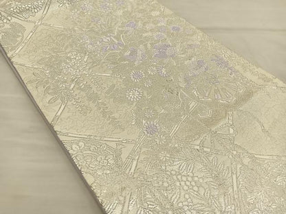 平和屋着物◎六通柄袋帯 唐織 草花文 銀糸 正絹 逸品 BAAS7599xa