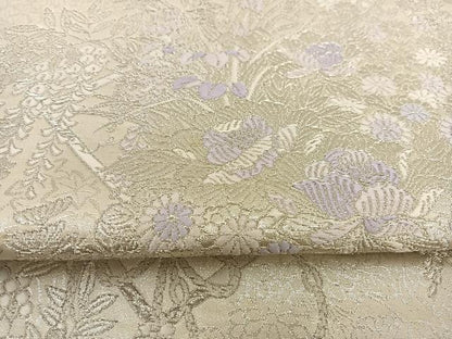 平和屋着物◎六通柄袋帯 唐織 草花文 銀糸 正絹 逸品 BAAS7599xa