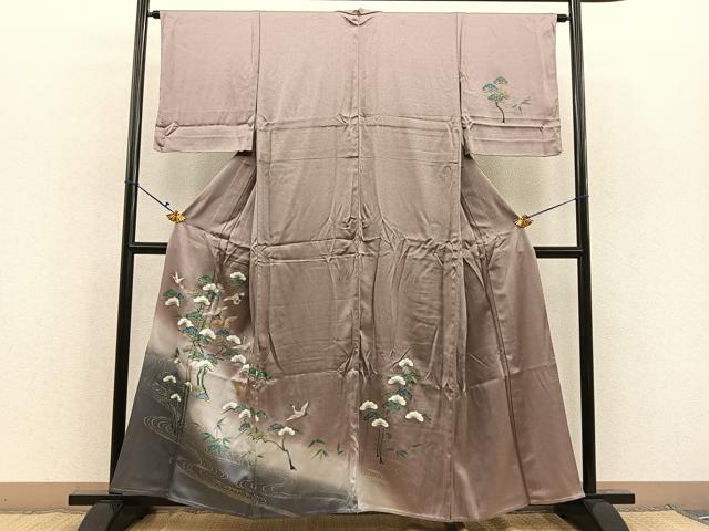 平和屋着物▽訪問着 単衣 飛鶴浜松文 暈し染め 金銀彩 正絹 逸品 BAAS7690ui