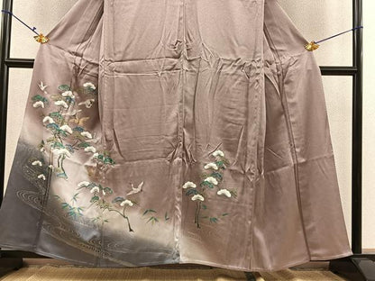 平和屋着物▽訪問着 単衣 飛鶴浜松文 暈し染め 金銀彩 正絹 逸品 BAAS7690ui