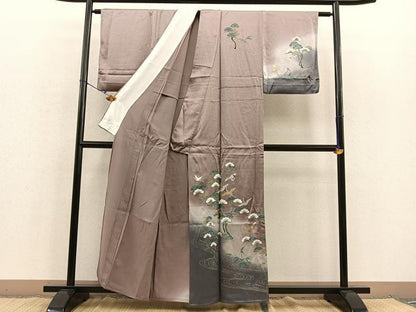 平和屋着物▽訪問着 単衣 飛鶴浜松文 暈し染め 金銀彩 正絹 逸品 BAAS7690ui