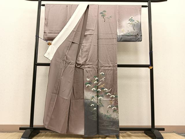 平和屋着物▽訪問着 単衣 飛鶴浜松文 暈し染め 金銀彩 正絹 逸品 BAAS7690ui