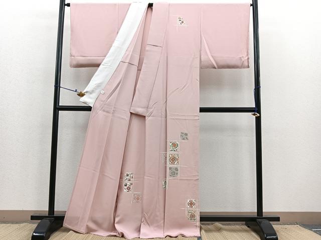 平和屋着物▽訪問着 単衣 駒刺繍 破れ色紙花文 金彩 正絹 逸品 未使用 BAAS7821yc
