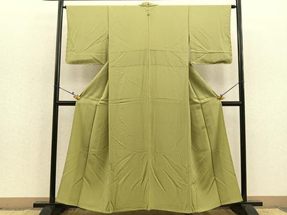 平和屋着物▽上質な色無地 単衣 柳色 正絹 逸品 BAAS7878yc