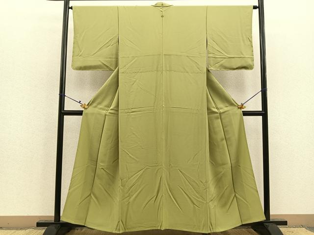 平和屋着物▽上質な色無地 単衣 柳色 正絹 逸品 BAAS7878yc