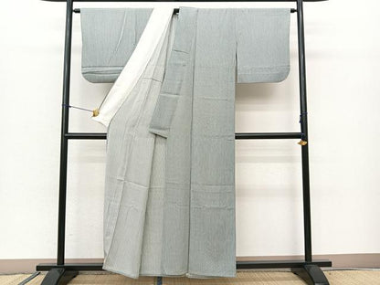 平和屋着物▽上質な小紋 単衣 縞 正絹 逸品 BAAS7951yc