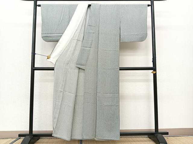 平和屋着物▽上質な小紋 単衣 縞 正絹 逸品 BAAS7951yc