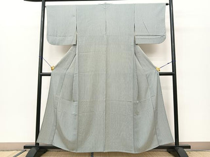 平和屋着物▽上質な小紋 単衣 縞 正絹 逸品 BAAS7951yc