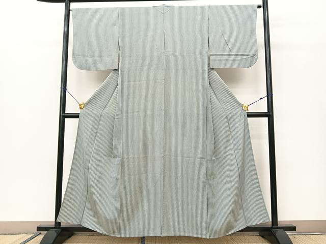 平和屋着物▽上質な小紋 単衣 縞 正絹 逸品 BAAS7951yc