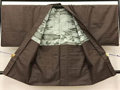平和屋着物▽男性　お召　単衣　アンサンブル　絣文様　洗える着物　BAAS8001yc