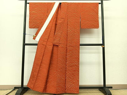 平和屋着物▽上質な小紋 単衣 紬地 芝草文 正絹 逸品 BAAS8002yc