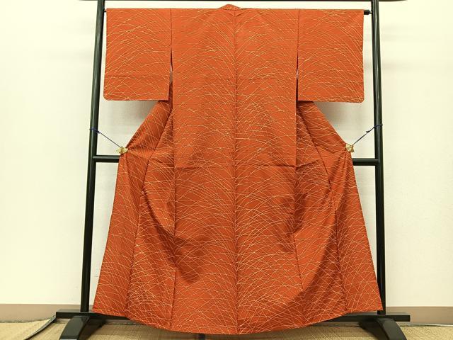 平和屋着物▽上質な小紋 単衣 紬地 芝草文 正絹 逸品 BAAS8002yc