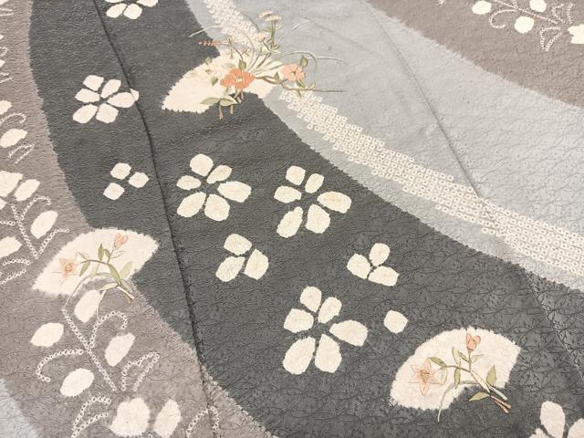 平和屋着物▽訪問着 単衣 絞り 刺繍 七宝地紋 流線花文 金糸 正絹 逸品 BAAS8005yc