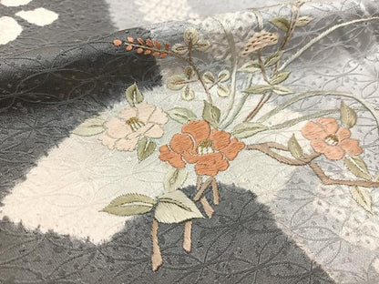 平和屋着物▽訪問着 単衣 絞り 刺繍 七宝地紋 流線花文 金糸 正絹 逸品 BAAS8005yc