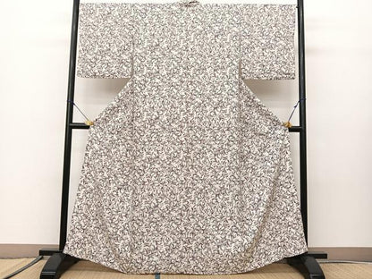 平和屋着物▽上質な小紋　単衣　型染め　袖ひろみ　好み　飛鳥南天文　反端付き　正絹　逸品　BAAS8007yc