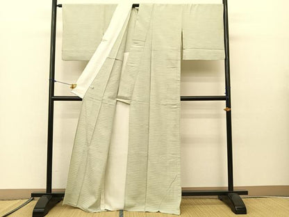 平和屋着物▽本塩沢 単衣 横段文 正絹 逸品 BAAS8010yc