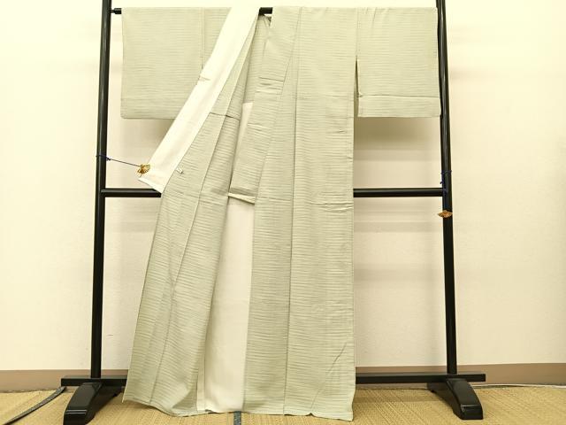 平和屋着物▽本塩沢 単衣 横段文 正絹 逸品 BAAS8010yc
