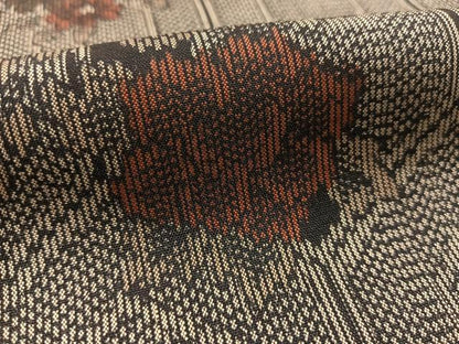 平和屋着物▽上質な紬 　単衣　亀甲花文　黒地 　正絹　逸品　未使用　BAAS8019yc