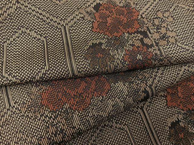 平和屋着物▽上質な紬 　単衣　亀甲花文　黒地 　正絹　逸品　未使用　BAAS8019yc