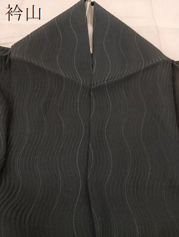 平和屋着物▽上質な小紋 単衣 よろけ縞 黒地 正絹 逸品 BAAS8033yc