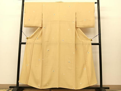 平和屋着物▽上質な小紋 単衣 絞り 幾何学文様 金彩 正絹 逸品 BAAS8038yc