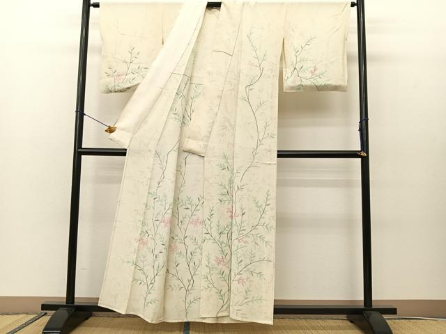 平和屋着物▽訪問着 単衣 手描き 南天文 正絹 逸品 BAAS8039yc