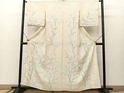 平和屋着物▽訪問着 単衣 手描き 南天文 正絹 逸品 BAAS8039yc