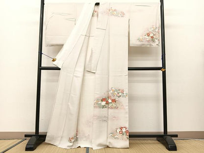 平和屋着物▽訪問着 単衣 秋草文 暈し染め 金銀彩 正絹 逸品 BAAS8043yc