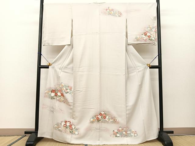 平和屋着物▽訪問着 単衣 秋草文 暈し染め 金銀彩 正絹 逸品 BAAS8043yc