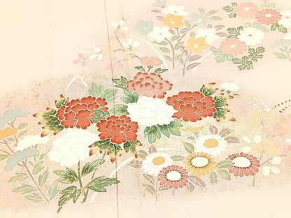 平和屋着物▽訪問着 単衣 秋草文 暈し染め 金銀彩 正絹 逸品 BAAS8043yc
