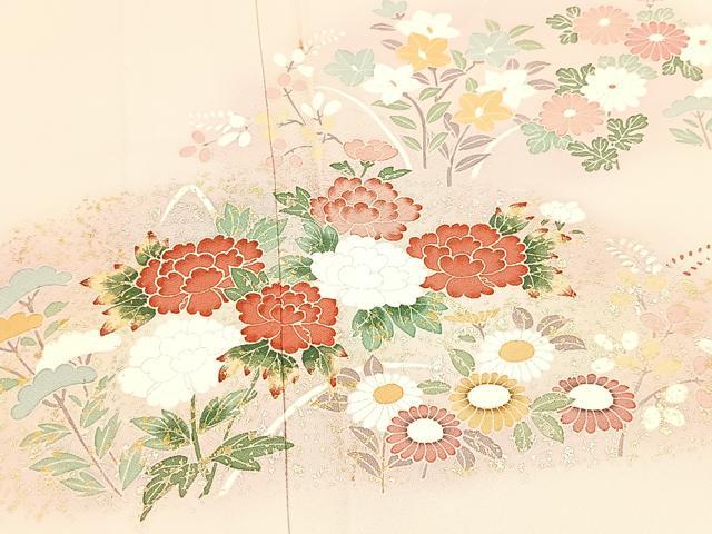 平和屋着物▽訪問着 単衣 秋草文 暈し染め 金銀彩 正絹 逸品 BAAS8043yc