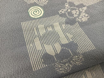 平和屋着物▽上質な小紋　付下げ　単衣　色紙桜文　正絹　逸品　BAAS8045yc