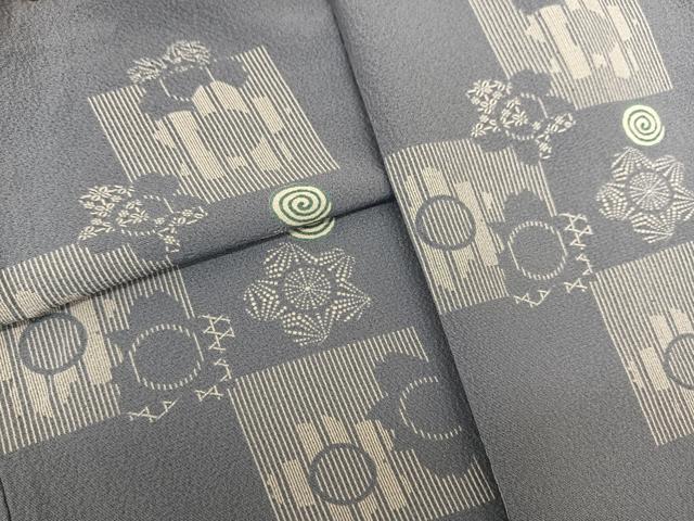 平和屋着物▽上質な小紋　付下げ　単衣　色紙桜文　正絹　逸品　BAAS8045yc