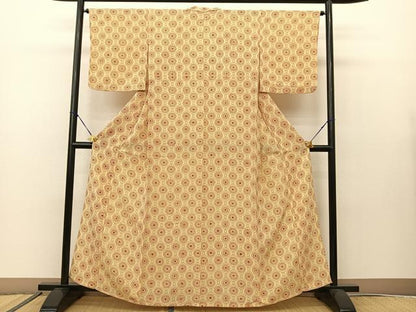 平和屋着物▽上質な小紋 単衣 型染め 幾何学花文 正絹 逸品 BAAS8048yc