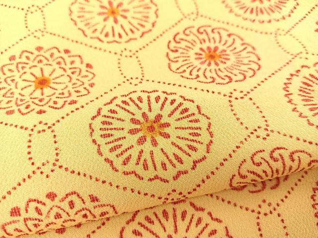 平和屋着物▽上質な小紋 単衣 型染め 幾何学花文 正絹 逸品 BAAS8048yc