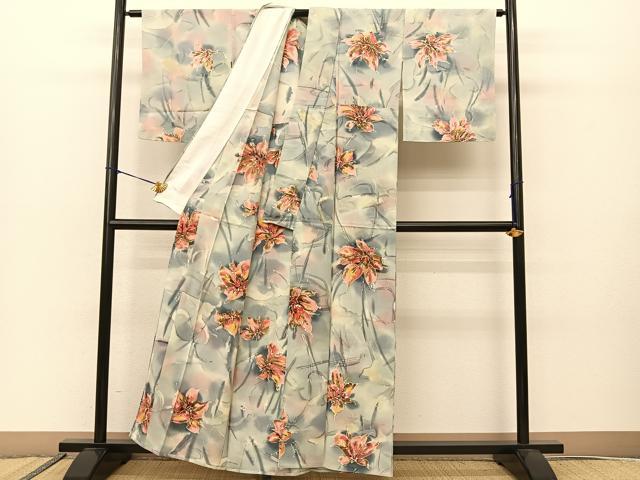 平和屋着物▽上質な小紋 単衣 舞花文 暈し染め 正絹 逸品 未使用 BAAS8049yc