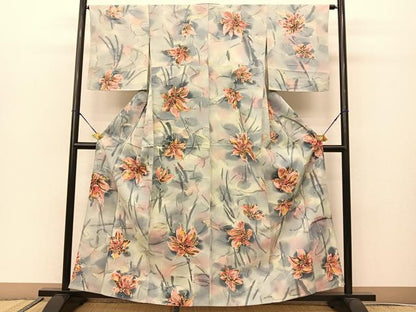平和屋着物▽上質な小紋 単衣 舞花文 暈し染め 正絹 逸品 未使用 BAAS8049yc