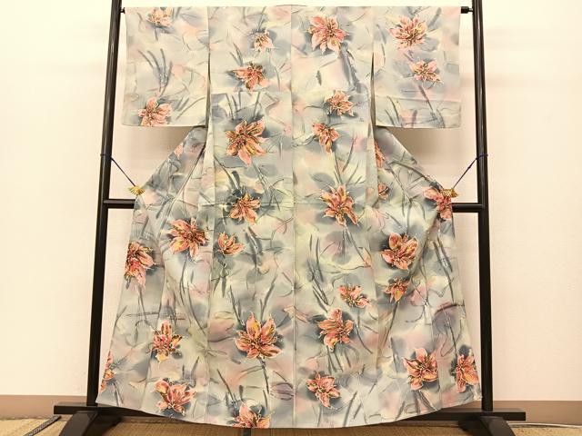 平和屋着物▽上質な小紋 単衣 舞花文 暈し染め 正絹 逸品 未使用 BAAS8049yc