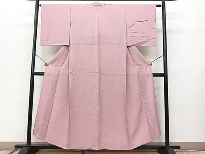 平和屋着物▽上質な色無地 単衣 氷割地紋 鴇色 正絹 逸品 BAAS8054yc