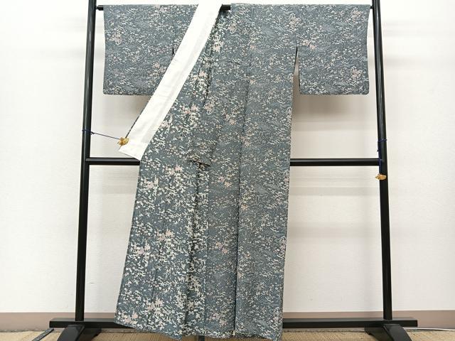 平和屋着物▽上質な小紋　単衣　立波松竹梅花文　正絹　逸品　BAAS8059yc