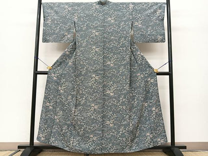 平和屋着物▽上質な小紋　単衣　立波松竹梅花文　正絹　逸品　BAAS8059yc