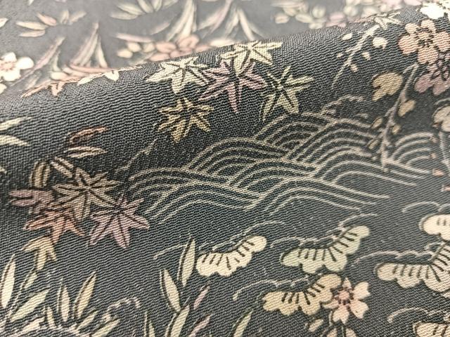 平和屋着物▽上質な小紋　単衣　立波松竹梅花文　正絹　逸品　BAAS8059yc