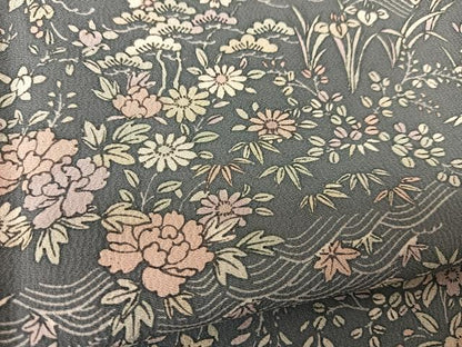 平和屋着物▽上質な小紋　単衣　立波松竹梅花文　正絹　逸品　BAAS8059yc