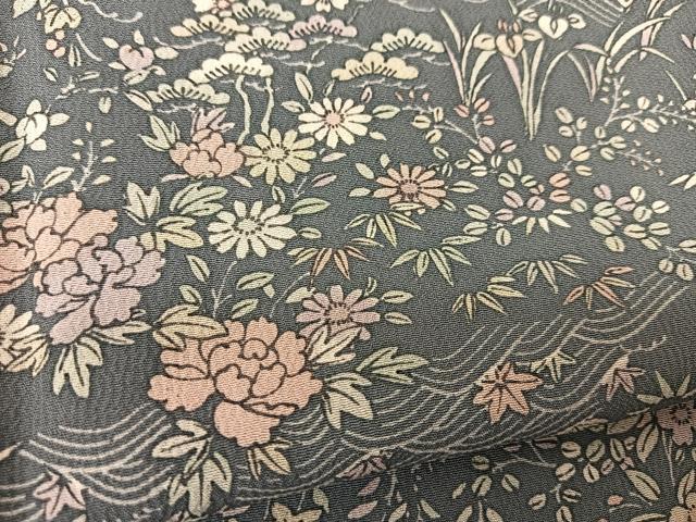 平和屋着物▽上質な小紋　単衣　立波松竹梅花文　正絹　逸品　BAAS8059yc