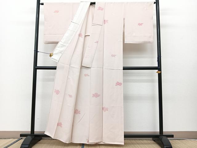 平和屋着物▽上質な小紋 単衣 地紋起こし 舞花文 正絹 逸品 BAAS8060yc