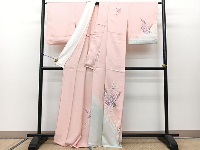 平和屋着物▽訪問着 単衣 花蝶文 暈し染め 金銀彩 正絹 逸品 BAAS8068yc