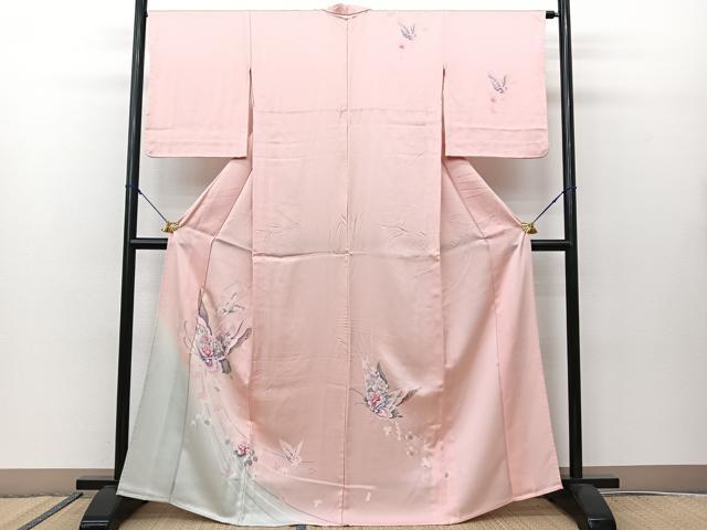 平和屋着物▽訪問着 単衣 花蝶文 暈し染め 金銀彩 正絹 逸品 BAAS8068yc