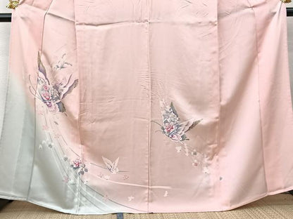平和屋着物▽訪問着 単衣 花蝶文 暈し染め 金銀彩 正絹 逸品 BAAS8068yc