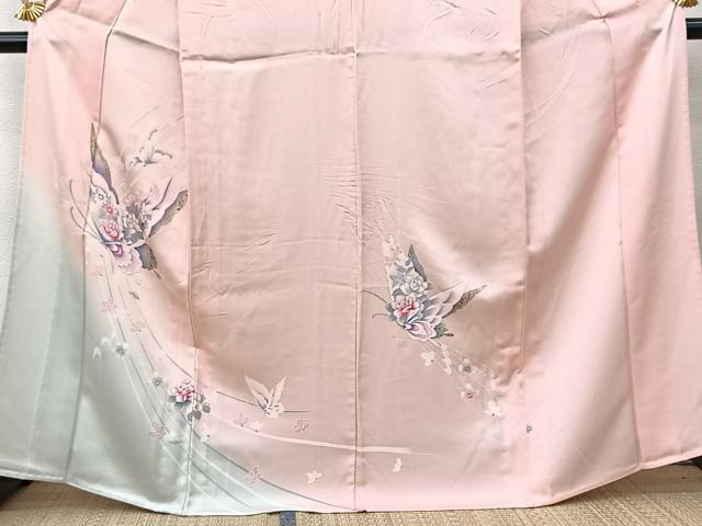 平和屋着物▽訪問着 単衣 花蝶文 暈し染め 金銀彩 正絹 逸品 BAAS8068yc
