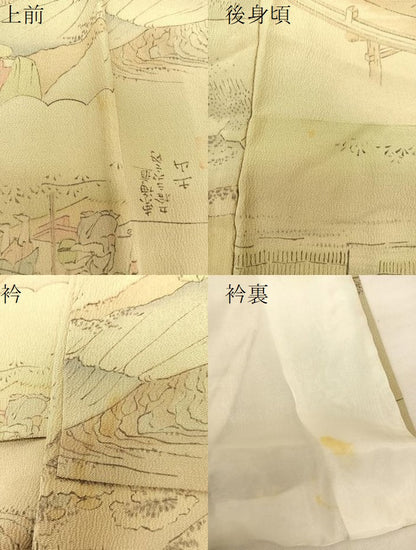 平和屋着物▽上質な小紋 単衣 東海道五十三次 正絹 逸品 BAAS8072yc